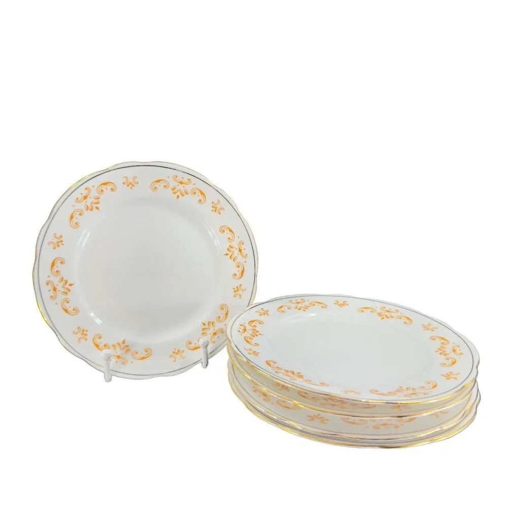 Cmielow Porcelain Ceramic Dish Plate Republic Of Poland Set 5‎ Orange White VTG